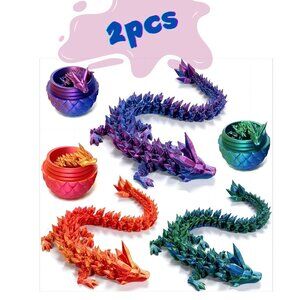 3D Printed Easter Dragon Eggs, with Dragon Inside, Articulated 12 inches (2PCS)